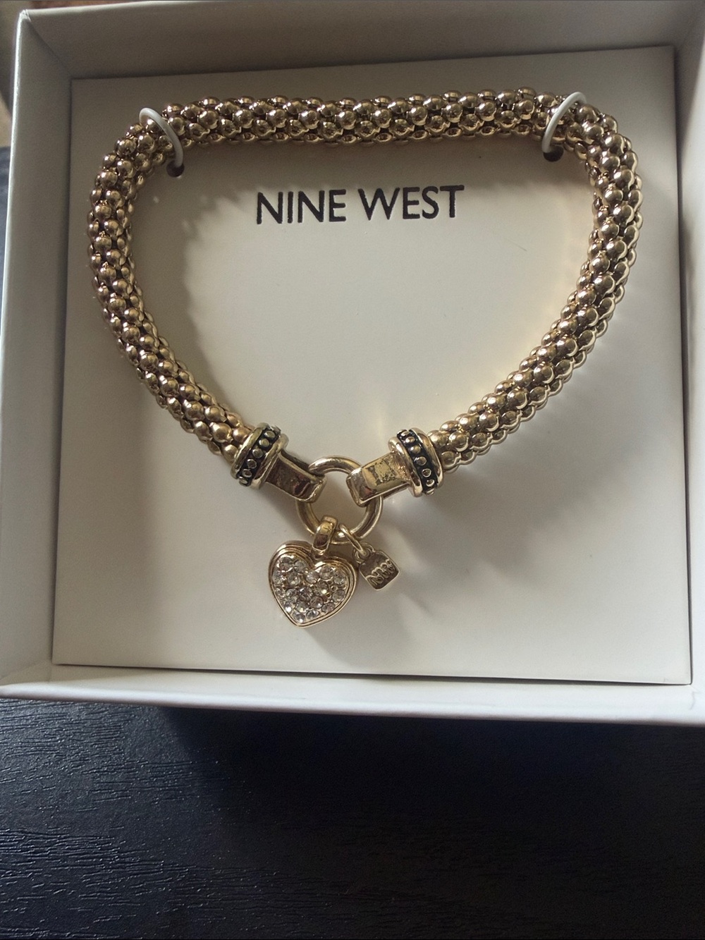 Nine West Gold Heart Charm Chain Bracelet